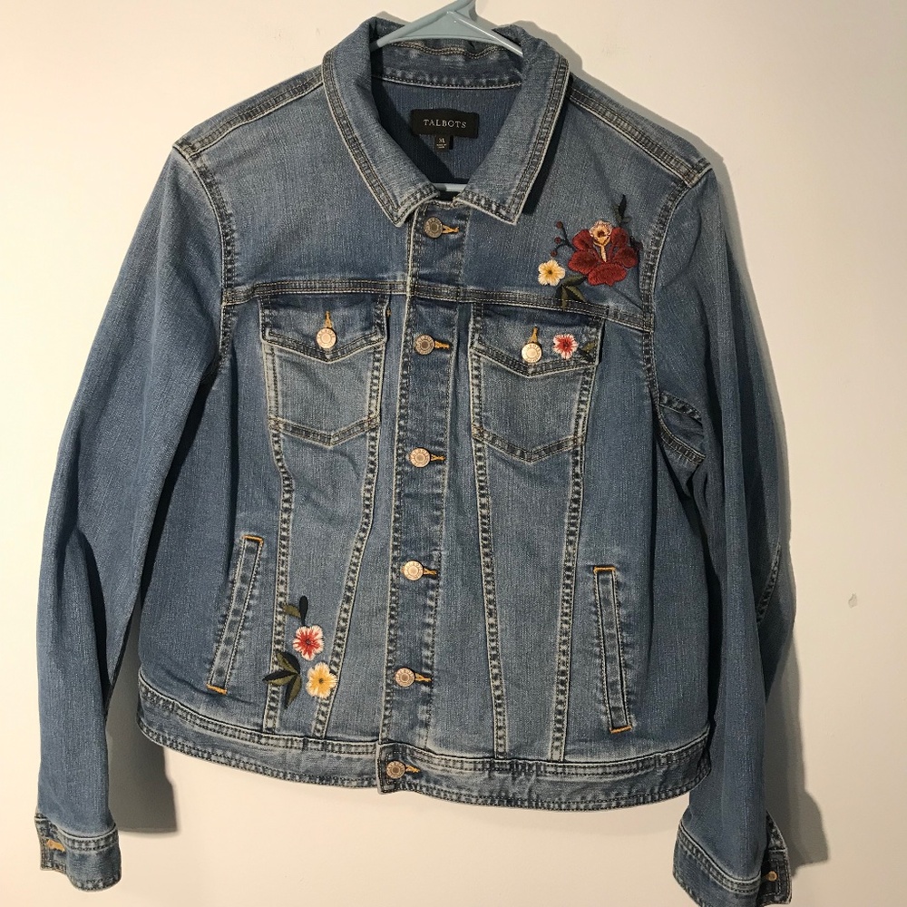 Talbots Light Blue Denim Jacket with Floral Embroidery - Picture 4 of 11